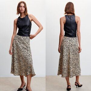 🦋 MANGO MNG XXS-XS Flowers Midi Skirt Black Flowy Cute Evase Design Coquette